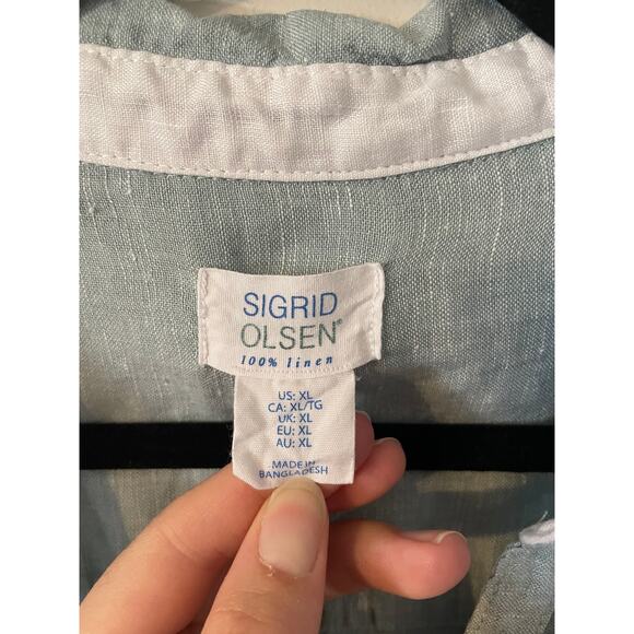 Sigred Olsen XL Women ButtonUp All Linen Sheer Mother of Pearl Button LongSleeve - Picture 5 of 11